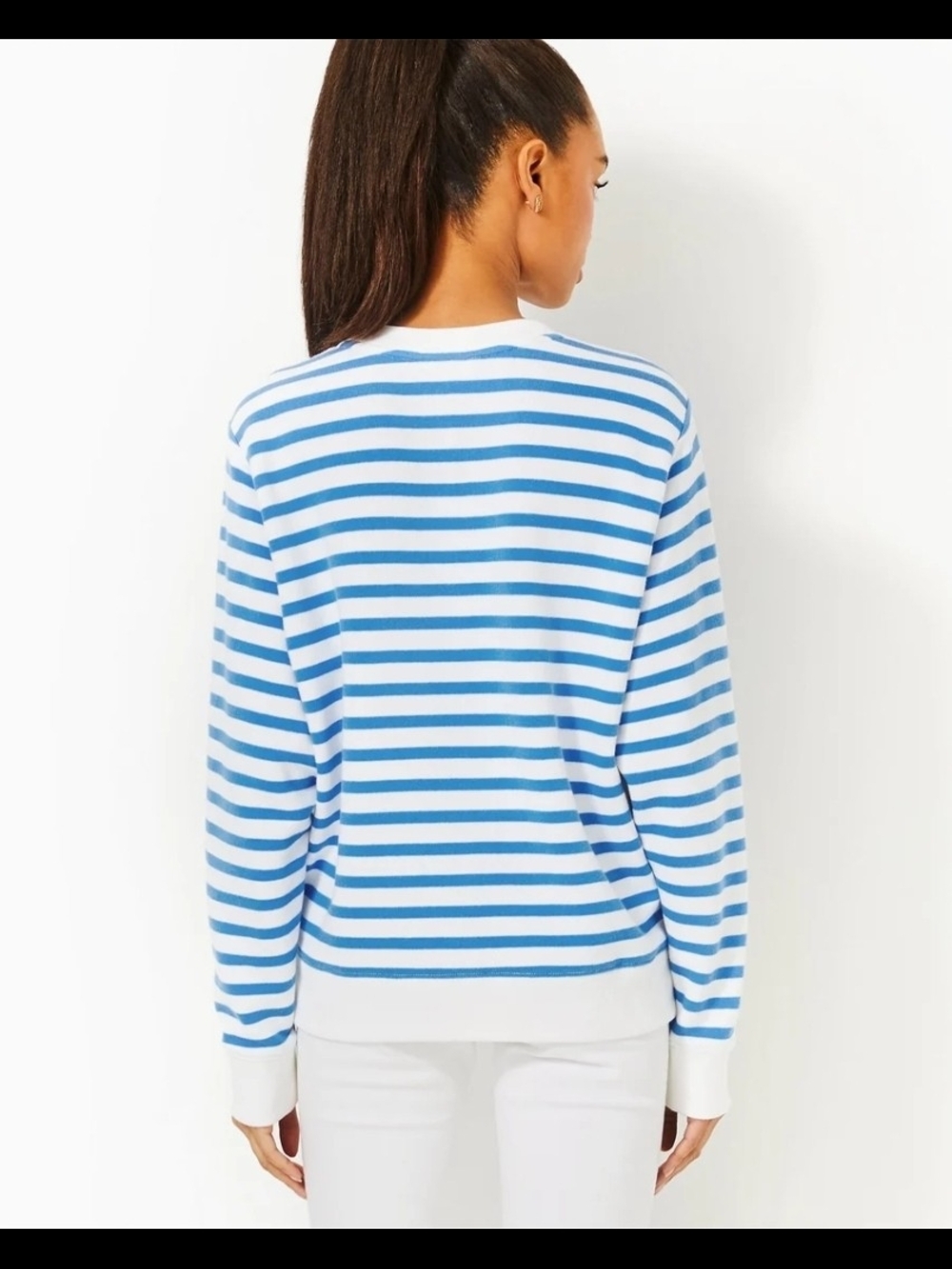 Lilly Pulitzer Blue & White Striped Palm Heart Sweatshirt - Picture 2 of 6